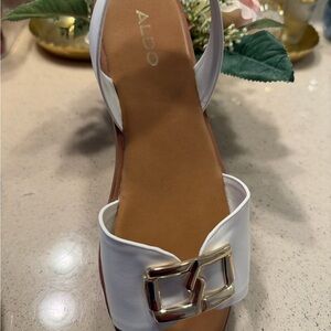 Aldo Elegant White Sandals with Gold Buckle